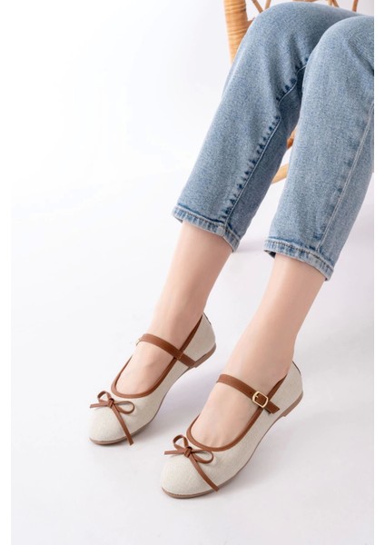 6321 Bej Keten Günlük Baret Tokalı Bayan Babet fiyatları