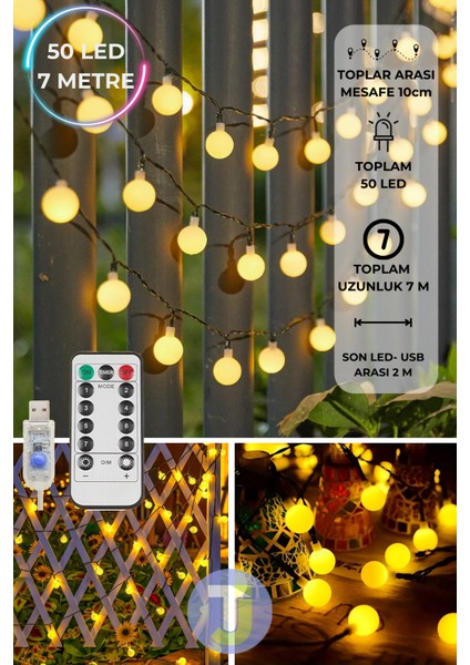 50 Top Ledli Usbli Kumandalı 8 Modlu LED Işık Parti Süsleme Organizasyon Sarı Işık Rengi