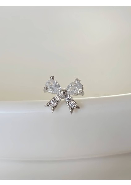 Fiyonk Kurdela Model Kıkırdak Piercing Tragus Helix Silver Gümüş Renk Küpe