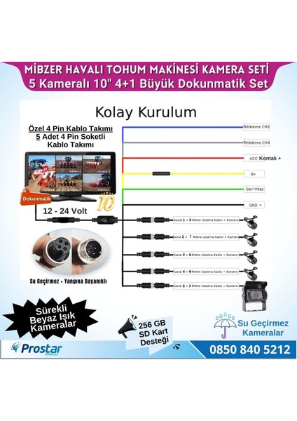 Mibzer Için 4+1 Büyük Kameralı 10.36 Inç Dokunmatik Monitör Beşe Bölen Kayıtlı 256 GB Sd Kart Destekli fırsatları