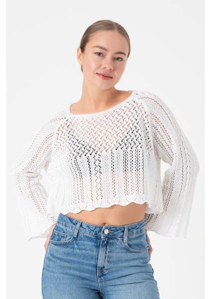 Ajurlu Beyaz Triko Bluz fırsatları