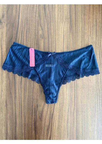 Lacivert Çizgi Dantelli Taş Detaylı Hipster Külot