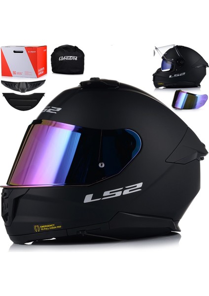 Stream 2 Mat Siyah Full Face Motosiklet Kaskı Gökkuşağı Camlı