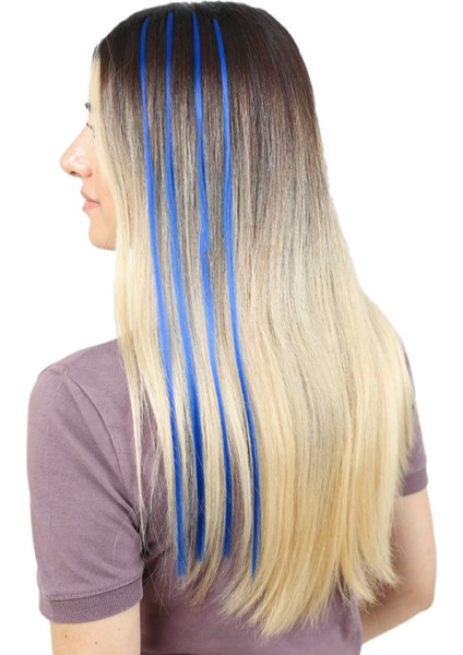 Renkli Sentetik Boncuk Kaynaklık Saç + Takım Aparatı - Koyu Mavi - 10 Adet