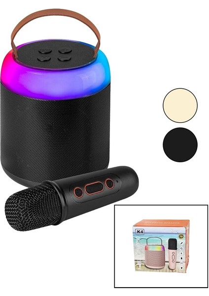 Yuvarlak Karaoke Mikrofonlubluetooth Wireless Hoparlör - Speaker USB Şarjlı - Işıklı (4887)