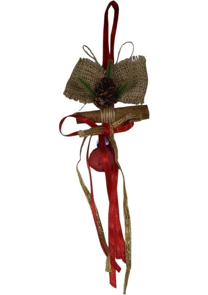 Ince Kurdeleli Gerçek Tarçınlı Yapay Bitkili Asmalık Yılbaşı Duvar Süsü 36X9CM 1 Adet