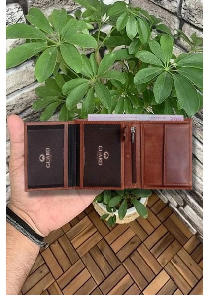 Deri Çok Bölmeli Dikey Antik Taba Erkek Cüzdanı (T1678)