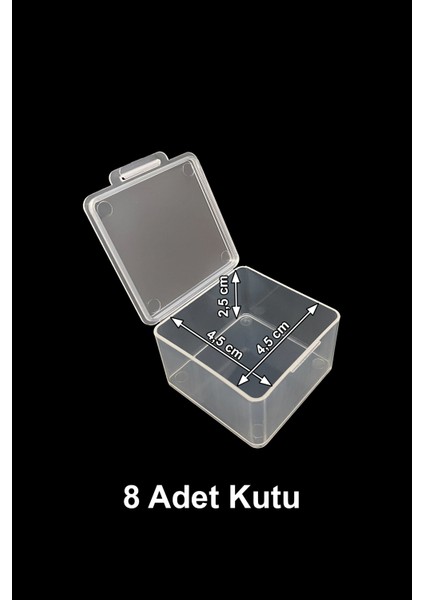 Plastik Şeffaf Küçük Kutu (4,5 cm x 4,5 cm x 2,5 cm ) 8 Adet