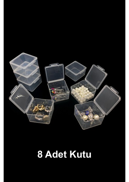 Plastik Şeffaf Küçük Kutu (4,5 cm x 4,5 cm x 2,5 cm ) 8 Adet