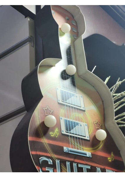 Metal Ledli Gitar Ev Dekorasyon Duvar Dekoru Süslemesi 22 x 5 x 41 cm 1 Adet