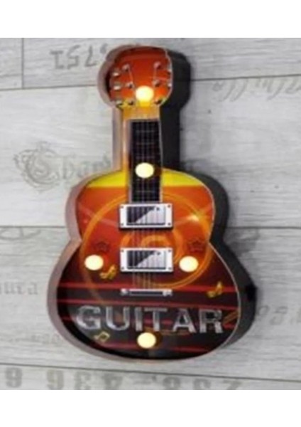 Metal Ledli Gitar Ev Dekorasyon Duvar Dekoru Süslemesi 22 x 5 x 41 cm 1 Adet