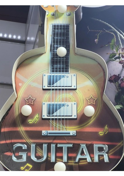Metal Ledli Gitar Ev Dekorasyon Duvar Dekoru Süslemesi 22 x 5 x 41 cm 1 Adet