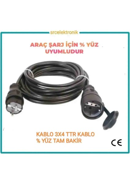 Arac Şarjı Için (12-50 Metre Arasi) 3x4 Ttr Hes Veya Öznur Kablo Tam Bakir Uzatma Seyyar Kablo