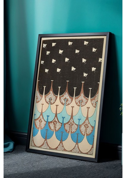 Japandi Serisi Doğal Ahşap Çerçeveli Tablo - Minimalist Geometrik Desen