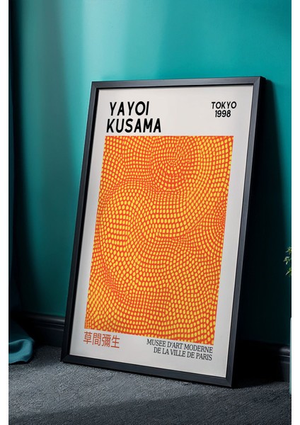 Tokyo Esintisi: Sarı Noktalarla Modern Doğal Ahşap Çerçeveli Japandi Tablo