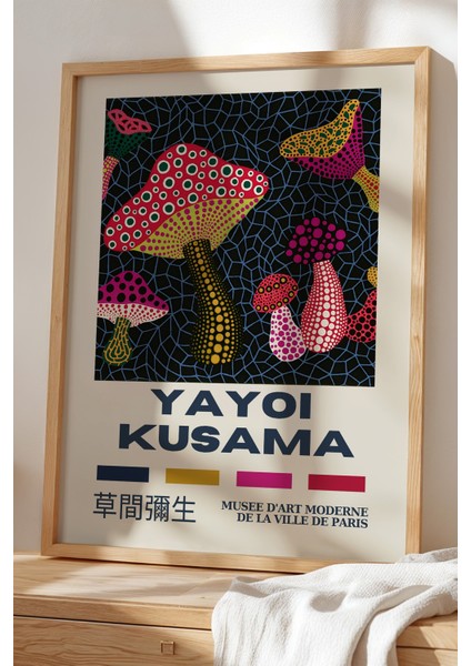 Renkli Mantarlar: Doğanın Sanatsal Yansımasıyla Doğal Ahşap Çerçeveli Japandi Tablo