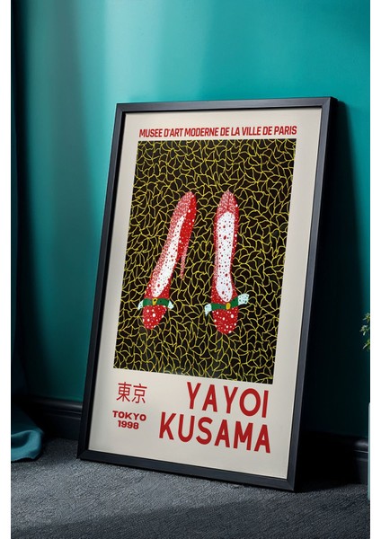 Zen Dokunuşu: Kırmızı Mozaik Çiçekler ile Doğal Ahşap Çerçeveli Japandi Tablo