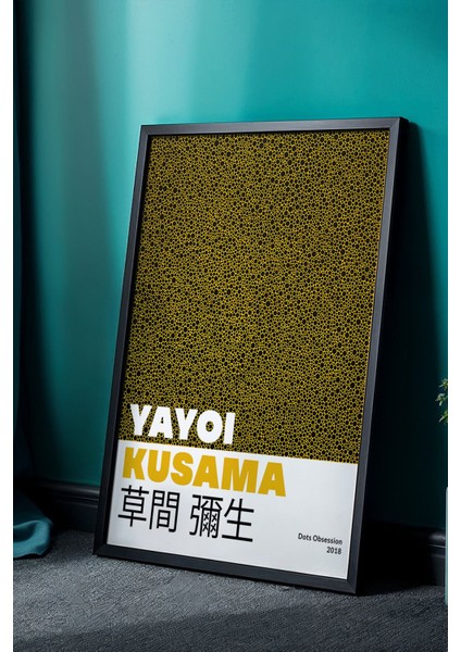 Yayoi Kusama - Altın Noktalar Minimalist Sanat - Doğal Ahşap Çerçeveli Tablo