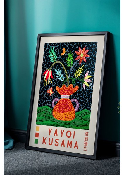 Zarif Nokta Sanatıyla Doğal Ahşap Çerçeveli Modern Japandi Tablo