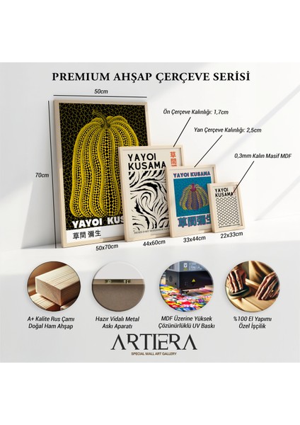 Doğal Ahşap Çerçeveli Japandi Tablo - Geometrik Çiçek Motifi fiyatları