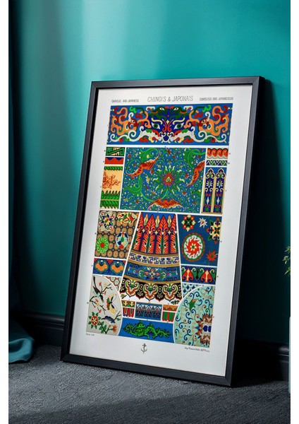 Japandi Serisi Doğal Ahşap Çerçeveli Tablo - Geleneksel Japon Motifleri