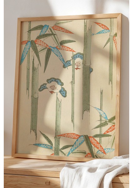 Doğal Ahşap Çerçeveli Japandi Tablo - Kelebeklerin Zarif Dansı