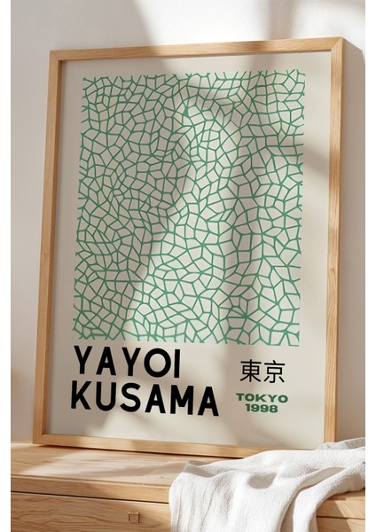 Zen Dokunuşu: Yeşil Organik Mozaik Deseniyle Doğal Ahşap Çerçeveli Japandi Tablo