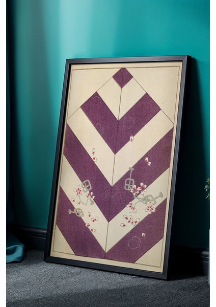 Japandi Serisi Doğal Ahşap Çerçeveli Tablo - Minimalist Geometrik Desen