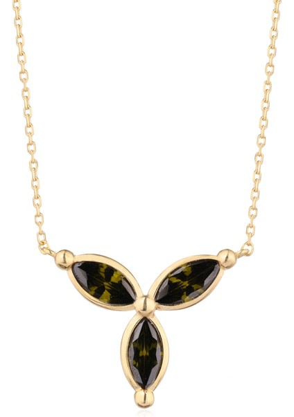 Markiz Kesim Peridot Kolye, Zirkon Peridot Kolye, 18 Ayar Altın Kaplama Kolye, 925 Ayar Gümüş Kolye, Yeşil Taşlı Kolye,