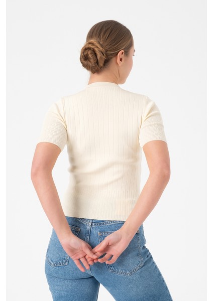 Basic Kısa Kollu Butter Yellow Kadın Triko Bluz