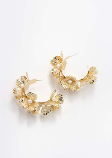 Gold Çelik Büyük Inci Detaylı Çiçek Küpe fiyatları