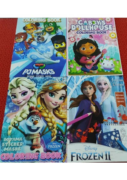 4 Adet Stickerli Boyama Kitabı (Frozenıı/elsa/gabbys/pijamaske Figürlü)