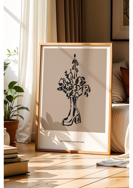 Botanik Ruh – Minimalist Bohem Doğal Ahşap Çerçeveli Duvar Tablosu