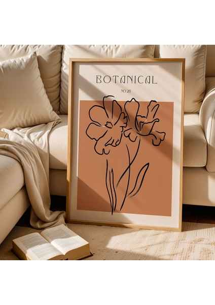 Bohem Tarzı Botanik Çizim Kahverengi Minimalist Doğal Ahşap Çerçeveli Duvar Tablosu fiyatları