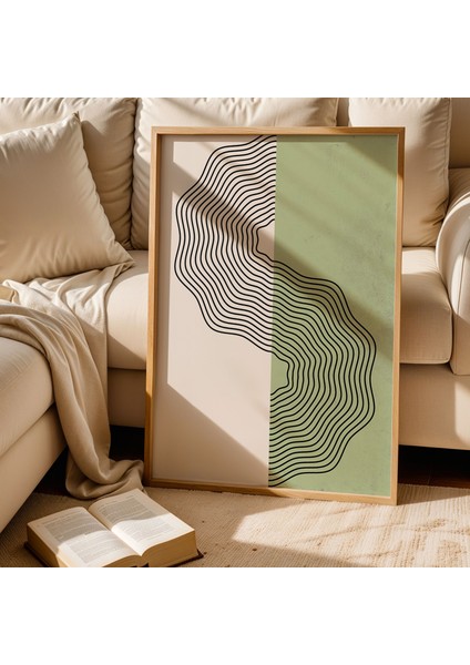 Minimalist Yeşil Renkli Soyut Ahşap Çerçeveli Duvar Tablosu fiyatları