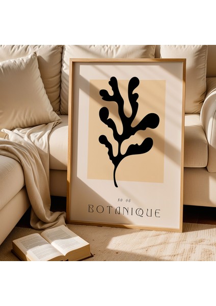 Botanik Çizim Bej Minimalist Doğal Ahşap Çerçeveli Duvar Tablosu fiyatları
