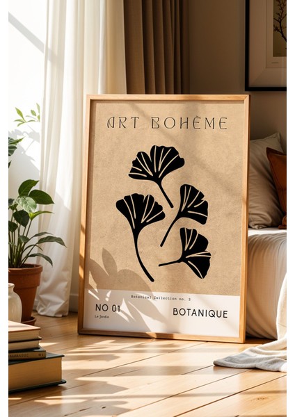 Art Bohem Botanik Kahverengi Doğal Ahşap Çerçeveli Duvar Tablosu