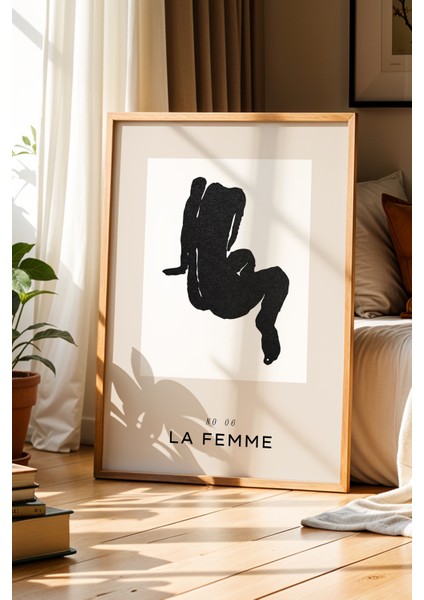 Slüet Kadın Çizimi Doğal Ahşap Çerçeveli Duvar Tablosu