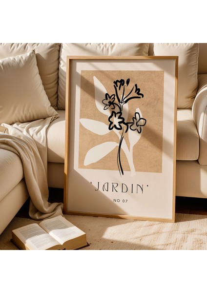 Jardin Botanik Çizim Kahverengi Minimalist Doğal Ahşap Çerçeveli Duvar Tablosu fiyatları