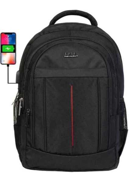 Dada 01 Darbe Emici USB Aparatlı Su Geçirmez Kumaş 15.6 Inç Suluk Bölmeli Ped Korumalı Sırt Çantası