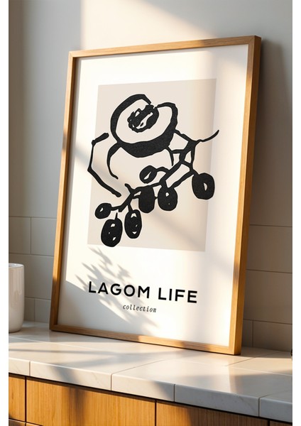 Doğanın Ritmi – Lagom Tarz Ahşap Çerçeveli Minimalist Mutfak Duvar Tablosu