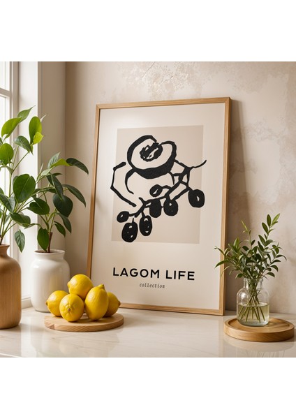 Doğanın Ritmi – Lagom Tarz Ahşap Çerçeveli Minimalist Mutfak Duvar Tablosu fiyatları