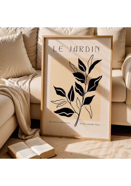 Le Jardin Botanik Çizim Bej Minimalist Doğal Ahşap Çerçeveli Duvar Tablosu fiyatları