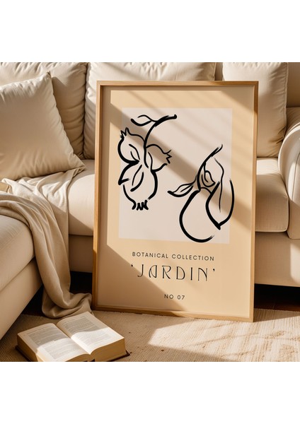 Jardin Serisi Meyve Çizimi Minimalist Bej Mutfak Doğal Ahşap Çerçeveli Duvar Tablosu fiyatları