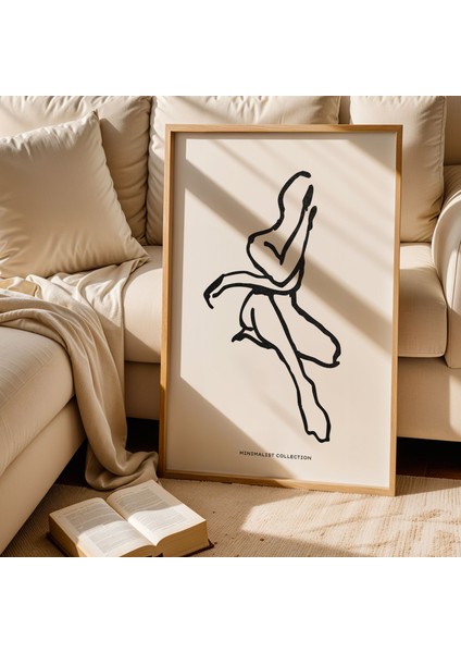 Minimalist Kadın Portre Çizimi Doğal Ahşap Çerçeveli Duvar Tablosu fiyatları