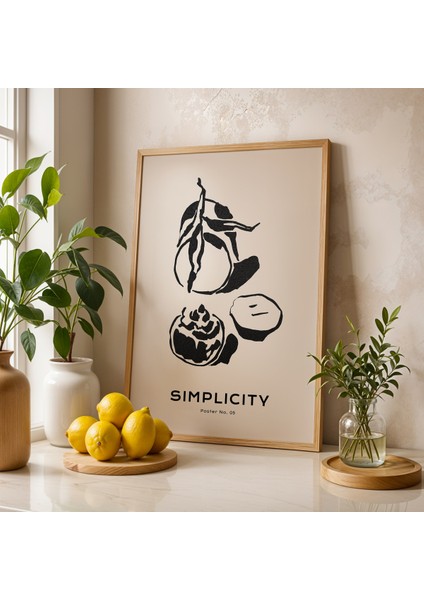 Bohem Tarzı Minimalist Çizim Meyve Figürü Doğal Ahşap Çerçeveli Duvar Tablosu fiyatları