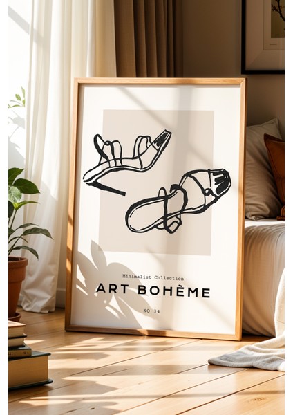 Bohem Sandaletler – Doğal Ahşap Çerçeveli Minimalist Duvar Tablosu