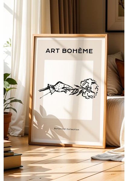 Art Bohem Zarif El ve Çiçek Doğal Ahşap Çerçeveli Duvar Tablosu