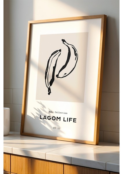 Minimalist Muz Desenleri – Doğal Ahşap Çerçeveli Mutfak Duvar Tablosu