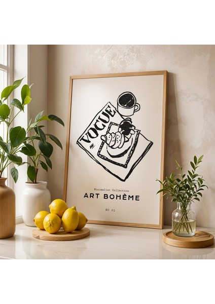 Art Bohem Vogue ve Kahve Konseptli Doğal Ahşap Çerçeveli Mutfak Duvar Tablosu fiyatları